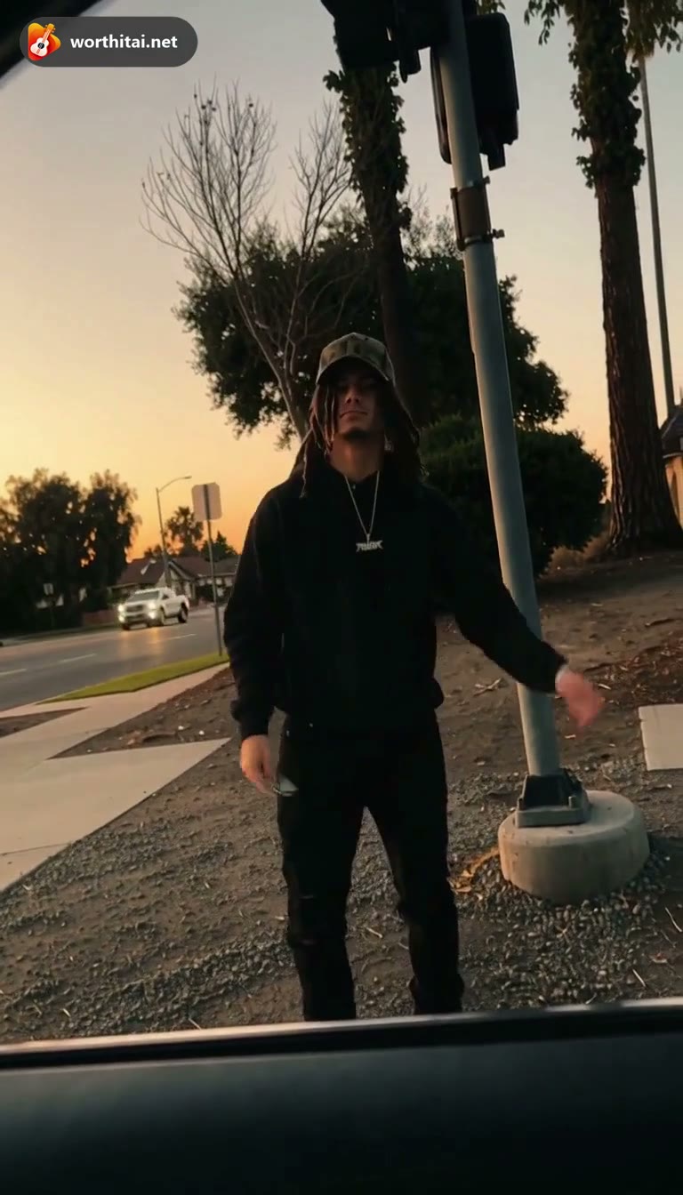 Reference 1, dreads: wide stance and arm gestures. Style reference for Original Song. Illustrates a different car-window performance, not a verified output of this generator.